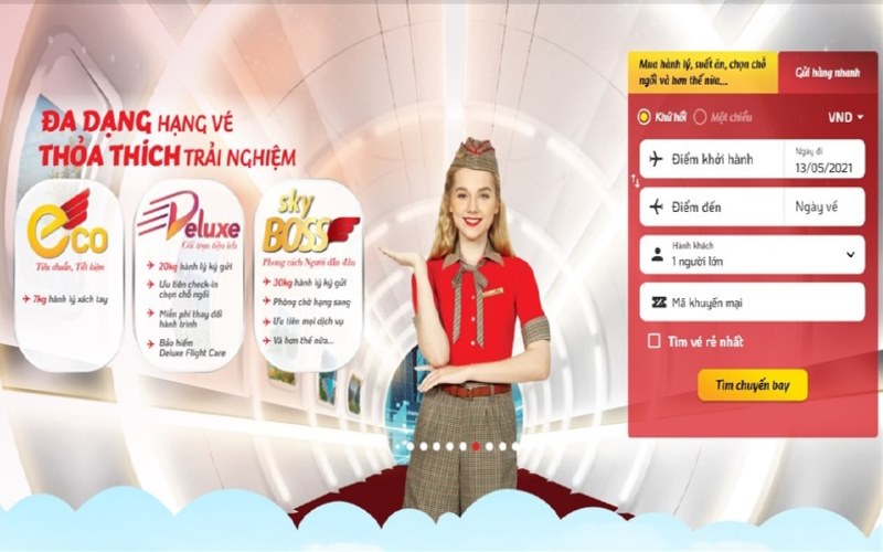 Đặt vé máy bay qua trang web chính thức của Vietjet.