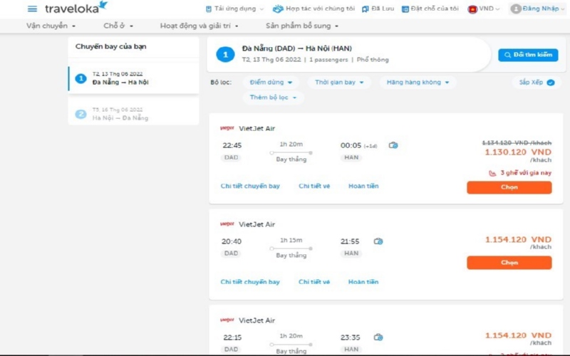 Một trong những ứng dụng du lịch đặt vé Vietjet phổ biến là Traveloka.