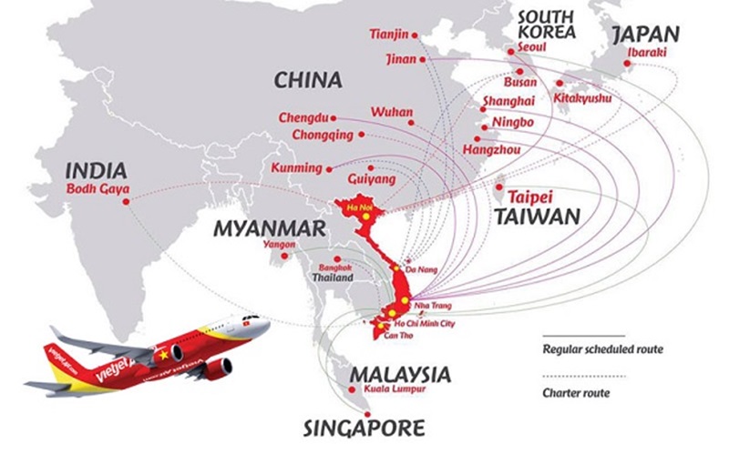 Tuyến bay quốc tế của hãng Vietjet