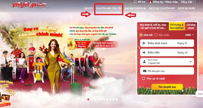 Cách mua thêm hành lý ký gửi Vietjet trực tiếp trên website của hãng